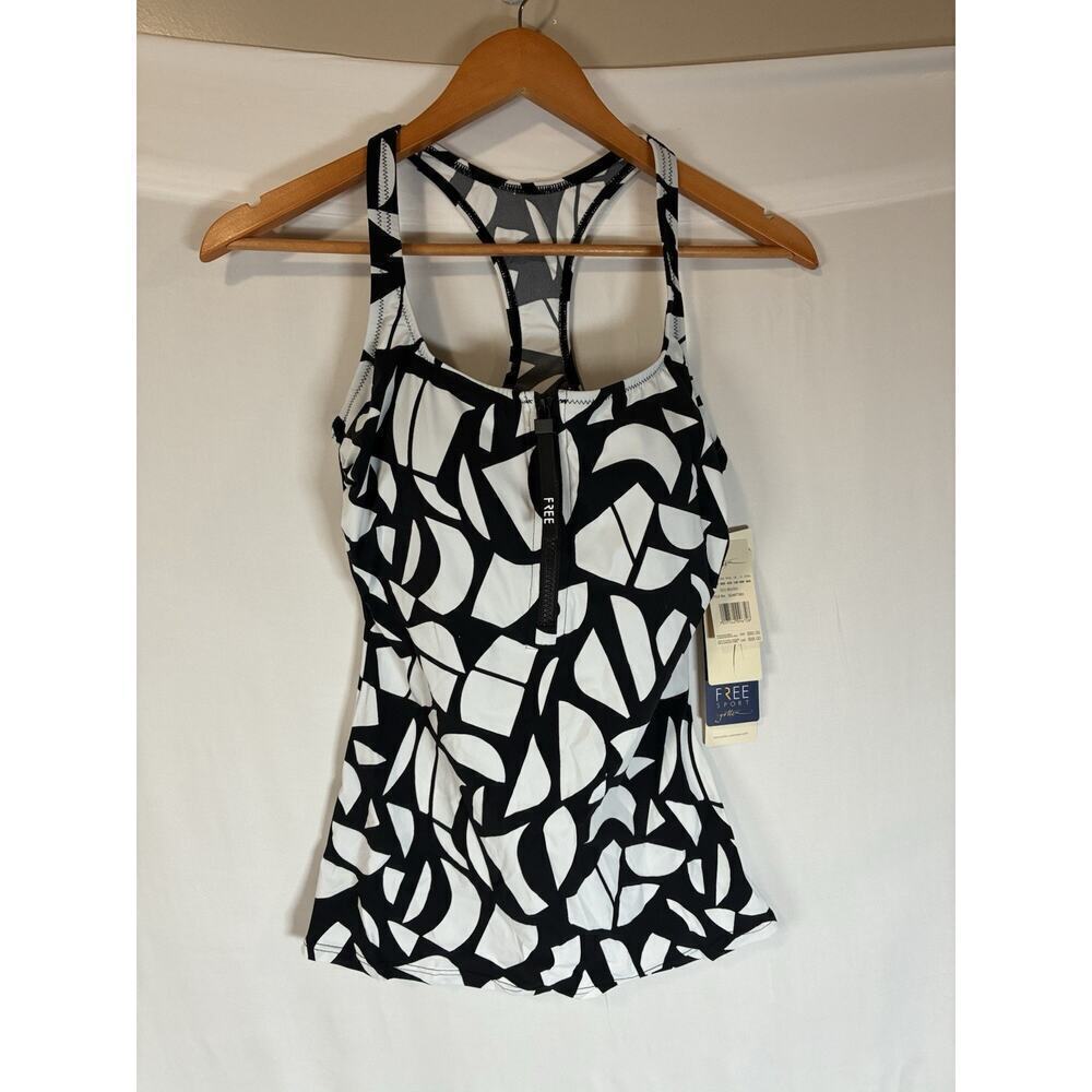 Free Sport by Gottex Geo Club 36D Cup Tankini Swim Top with a zipper Padded
